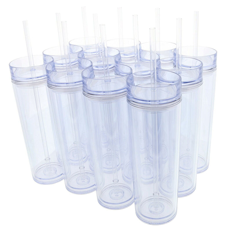16 oz Skinny Double Wall Acrylic Tumbler with Lid and Straw