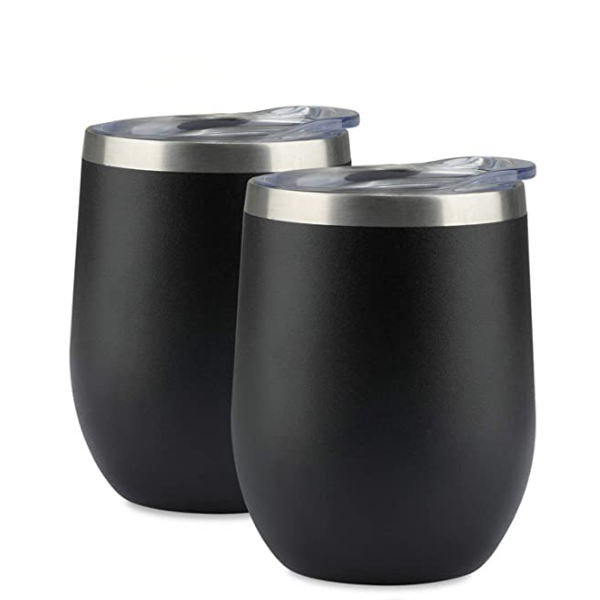 2 OLLI Black Stainless Wine Tumblers, 12oz NEW Insulated Double
