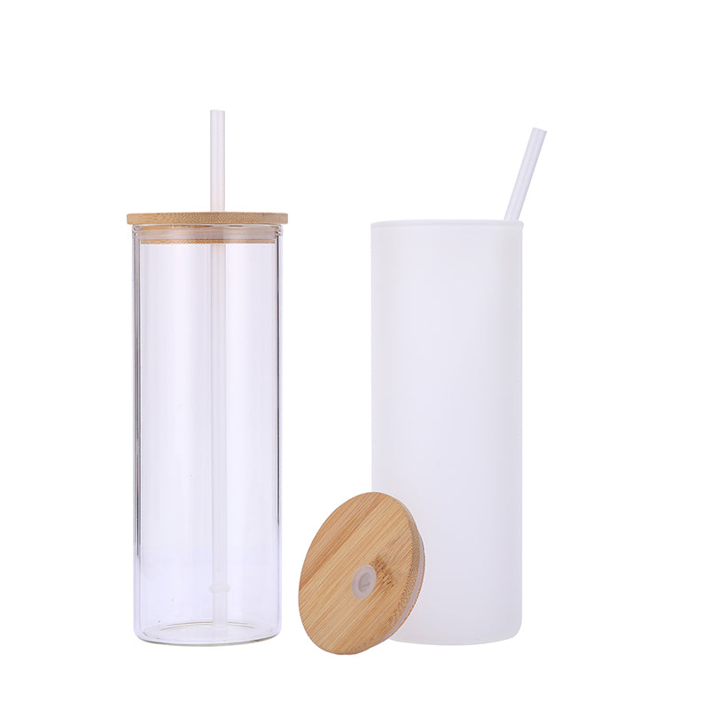 16oz Case (16/32/50 UNnits) Sublimation Glass Tumbler Cups Beer Can  W/Bamboo Lids Transparent/Frosted