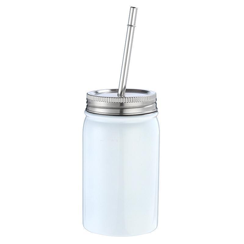 Qomolangma 48 Packs 12oz Sublimation Clear Glass Mason Jar Cup with Handle,  Metal Lids & Plastic Straws 