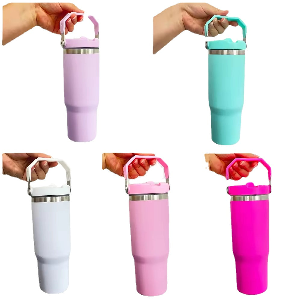Case of 25Pack 30oz Sublimation Matte Stainless Steel Insulated Sports  Water Bottle Macaron Flip Straw with Handheld