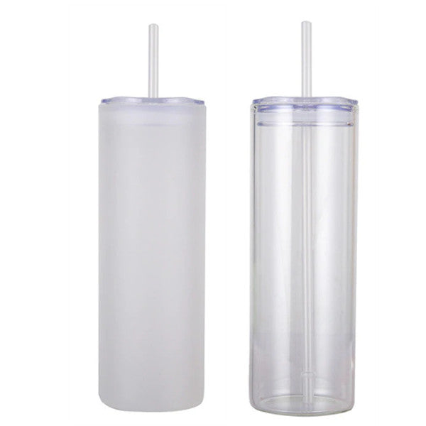 CALCA 25pcs 25oz Sublimation Blanks Frosted Glass Tumbler Skinny Straight  Travel Bottle with ABS Lid and Glass Straw Jar Tumbler Cups Mugs $137.23