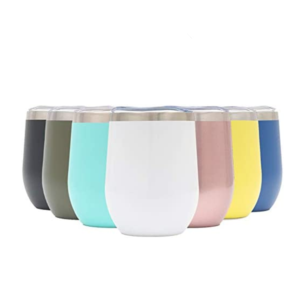 12oz CASE (4/6/21 UNITS) Stemless Wine Glass Tumbler with Lid Stainle