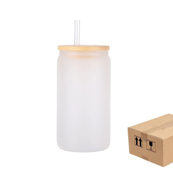 Daily Reminders 16 oz Libbey Glass Beer Can W/Bamboo Lid & Plastic Straw