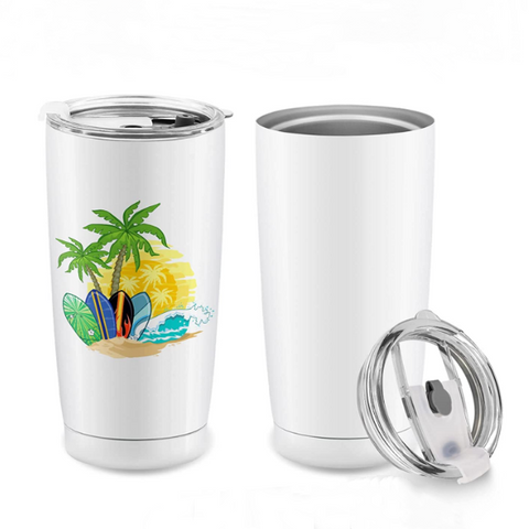 Sublifun 4 Pieces 20 oz Sublimation Blanks Tumbler Straight Skinny White Tumblers Coffee Cups with Lid and Straw