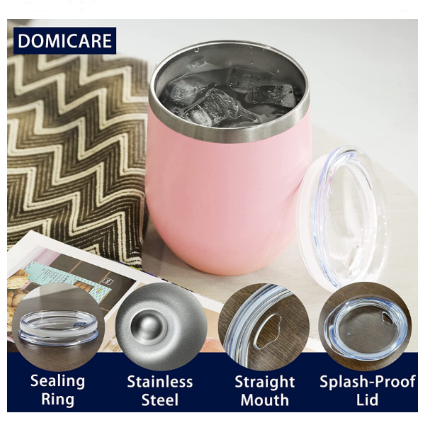 DOMICARE 12oz Wine Tumbler with Lid Stainless Steel Wine Tumbler