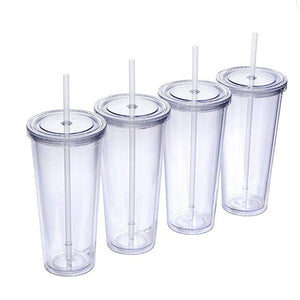 Double Wall Tumbler with And Straw, Plastic Tumbler Cups, Reusable Iced  Coffee Tumblers, Clear Tumblers