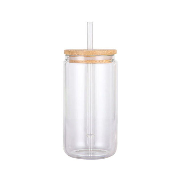 16oz Case (16/32/50 UNnits) Sublimation Glass Tumbler Cups Beer Can W/Bamboo  Lids Transparent/