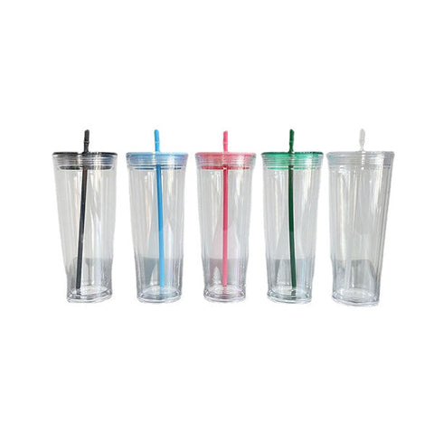 12 Black Tumblers 16oz Grande Colored Acrylic Matte Plastic Cups in Bulk  With Lids and Straws, Cleaning Brush DIY Wholesale Blank Tumblers 